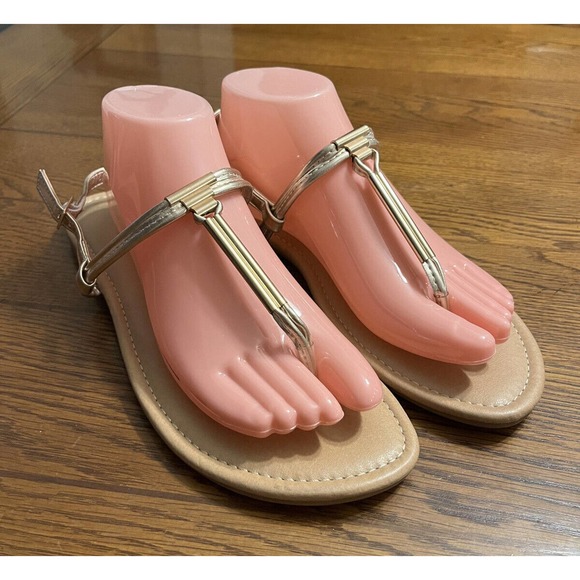 Joe Boxer Shoes - Womens Joe Boxer Gold Strappy Buckle Nude Bottom Sandals NOS Sz 10 LNWOT Kmart